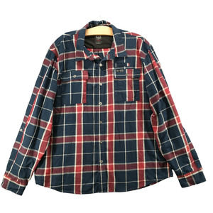 Wrangler All Terrain Gear Men's Flannel Shirt Blue Red Plaid Size XXL